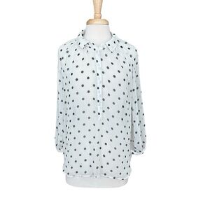 Joe Fresh Blouse Womens White Block 
Polka Dot Sheer 3/4 Sleeve Size XL
